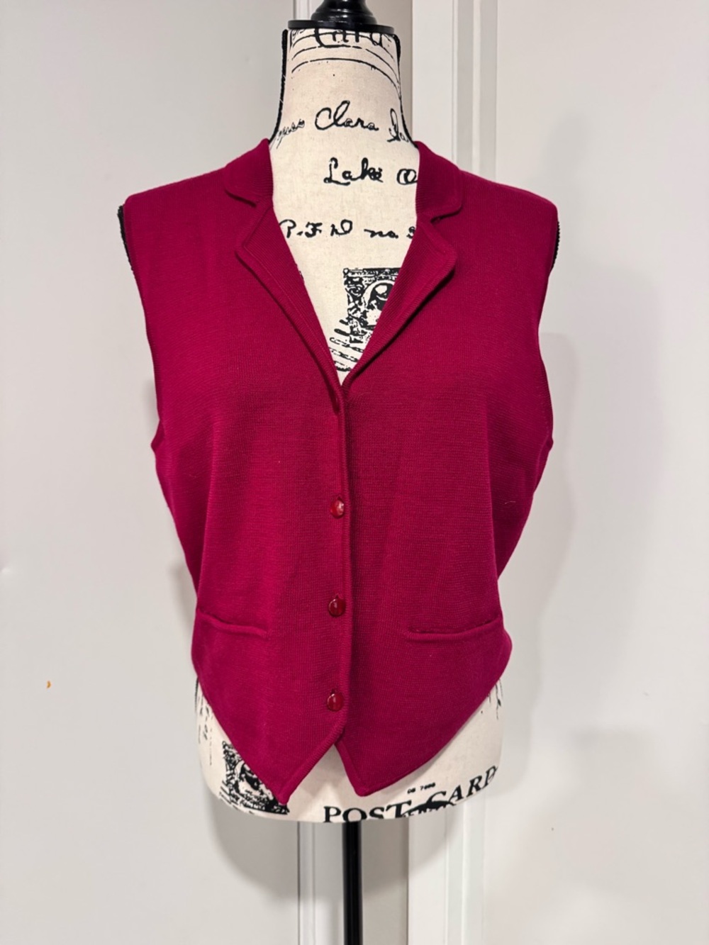 Talbot’s Sleeveless Button Front Knit Vest in Deep Raspberry